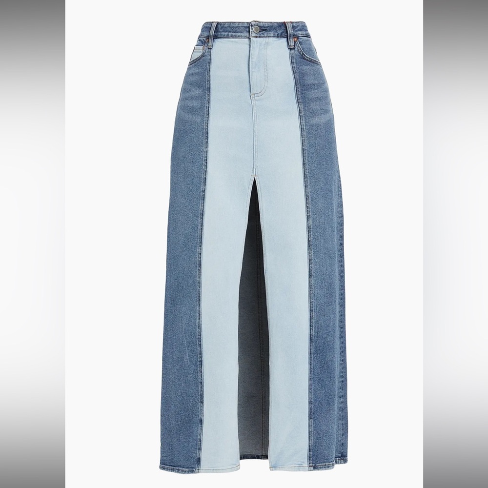 Alice + Olivia Rye Two-Tone Denim Maxi Skirt in Brooklyn Blue Size 30